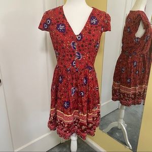 Red floral v-neck dress NWT
